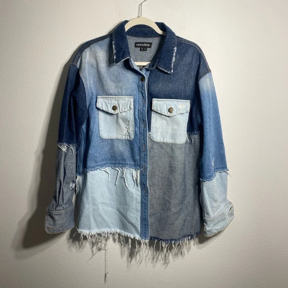 Retrofete | Perri Indigo Patchwork Jean Jacket Sz: XL - Picture 4 of 10